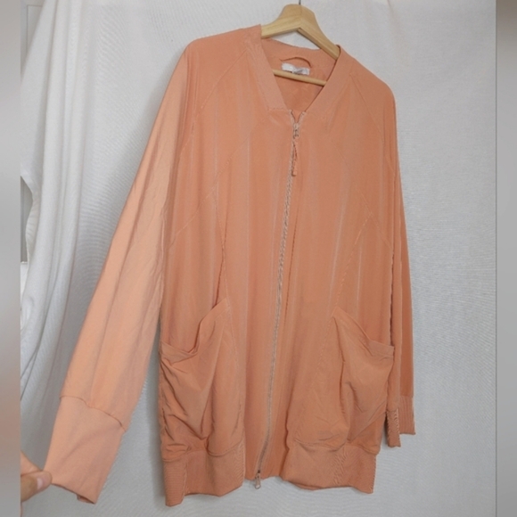 Zella Bomber Jacket Longline Peach Orange Full Zip Long Sleeve Light Athletic XL - Picture 5 of 9